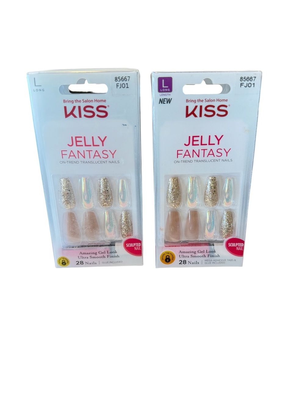 Kiss Jelly Fantasy Gold Nude Long Coffin Press On Nails